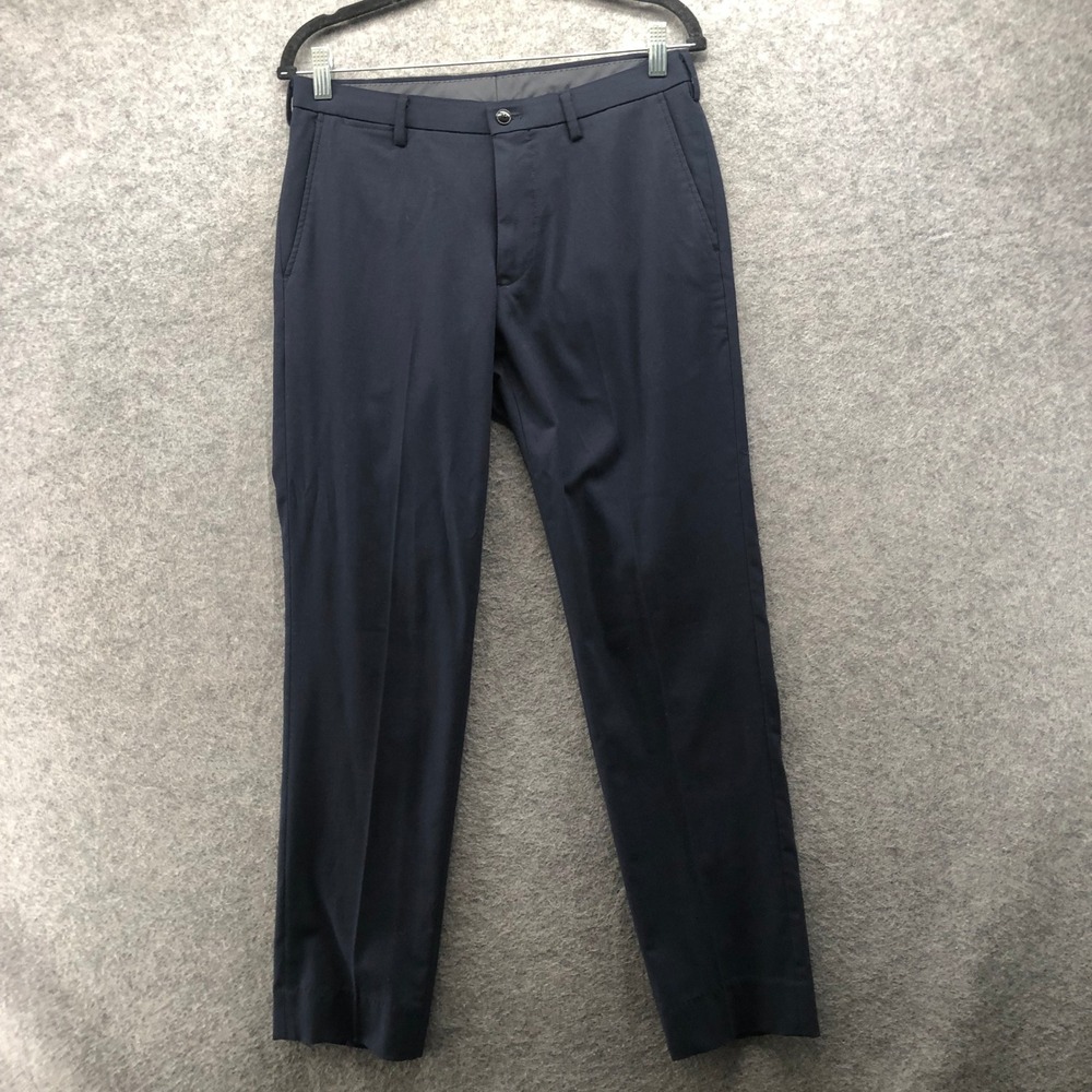 Uniqlo Heattech Slim Fit Flat Front Trousers Mens 30x30 Navy Blue Dress Pants